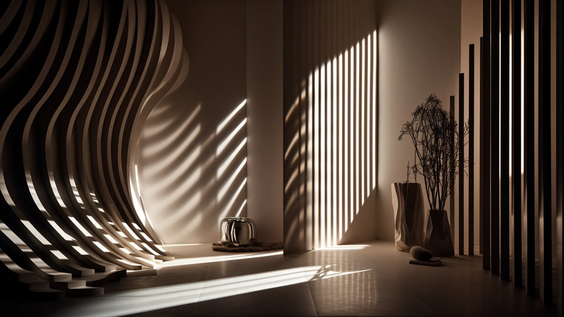 apartamento moderno vacio iluminado por la luz del sol y las sombras